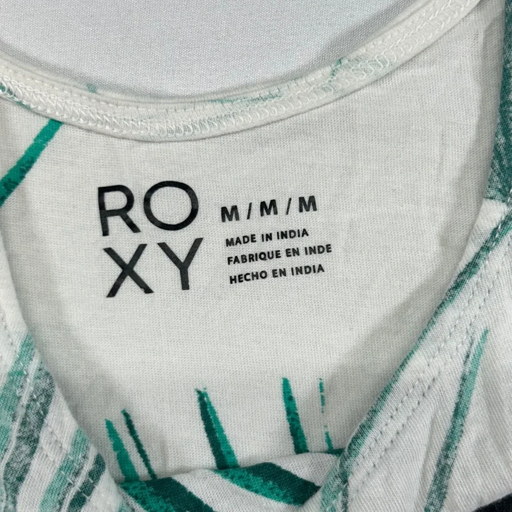 Roxy‎ Womens Medium White Green Palm Leaf Graphic Tank Top Waves of Change